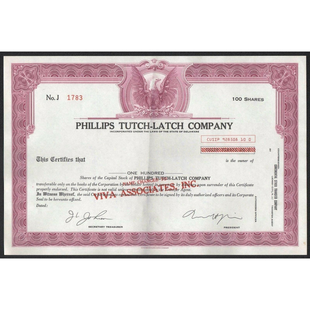 Phillips Tutch-Latch Company Viva Associates Stock Certificate