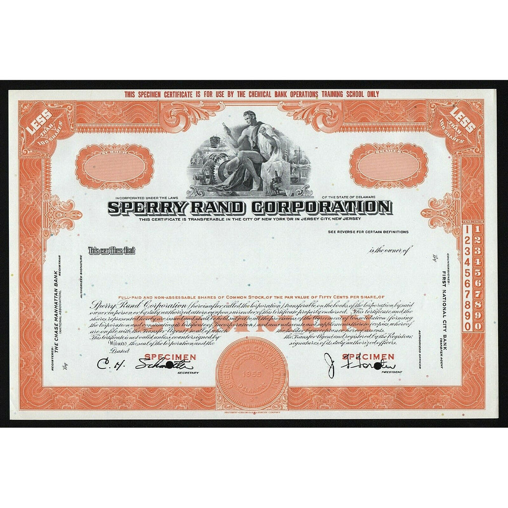 Sperry Rand Corporation (Specimen) Stock Certificate