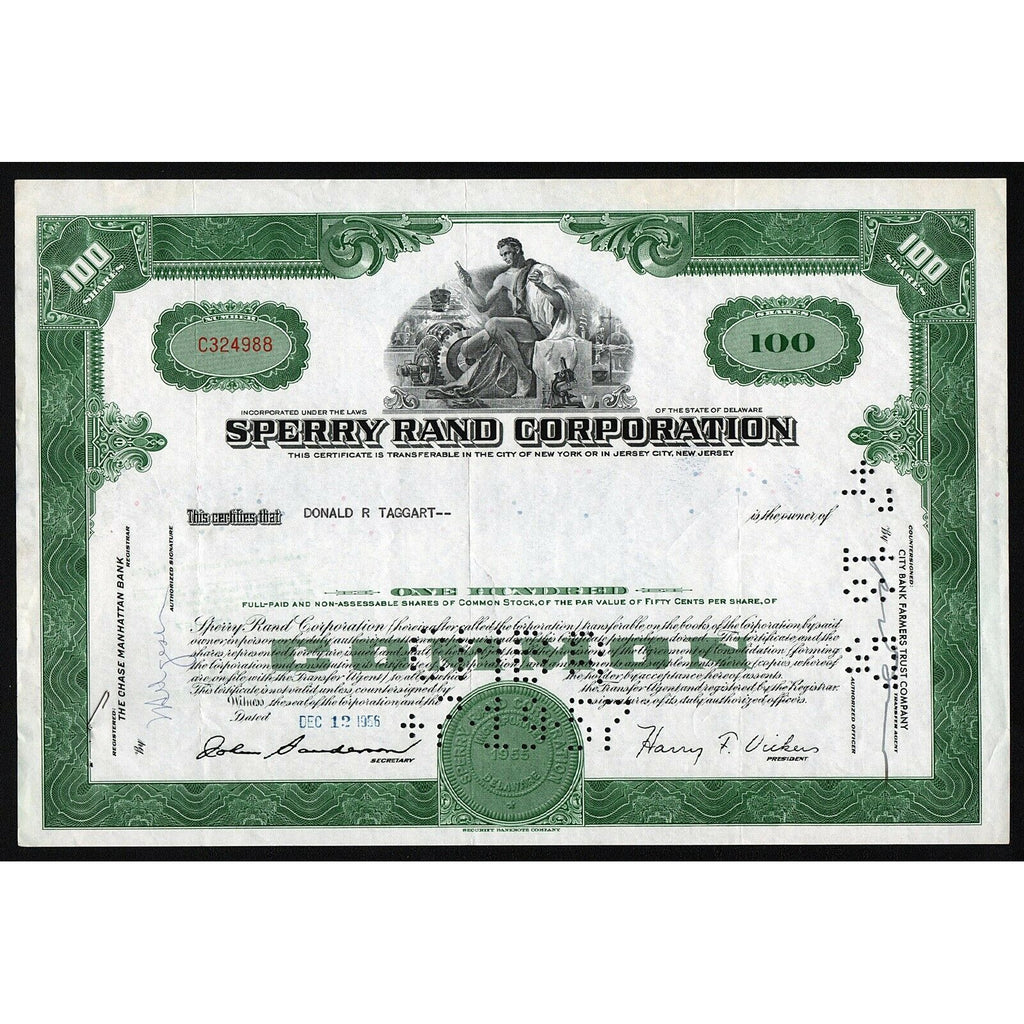 Sperry Rand Corporation (Specimen) Stock Certificate
