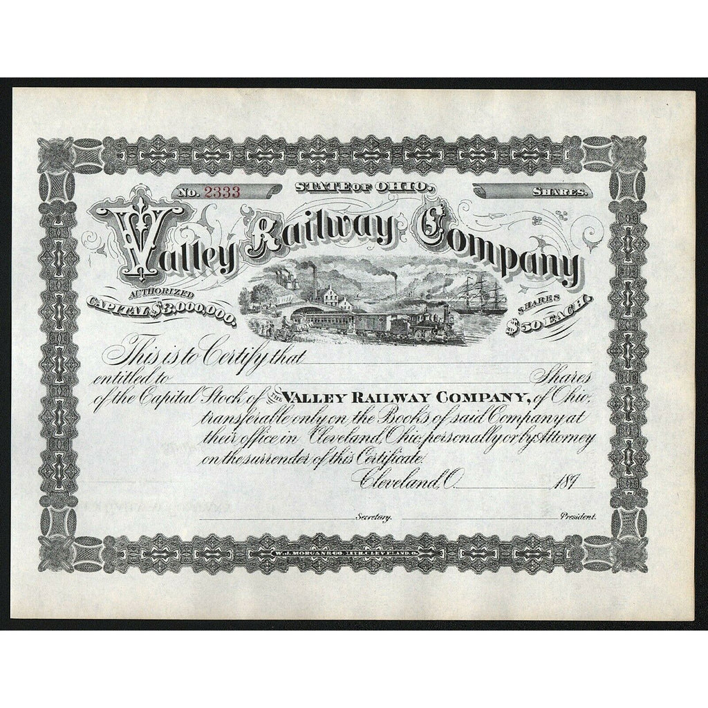 Valley Railway Company Cleveland Ohio Stock Certificate