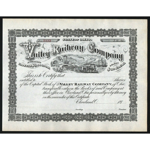 Valley Railway Company Cleveland Ohio Stock Certificate