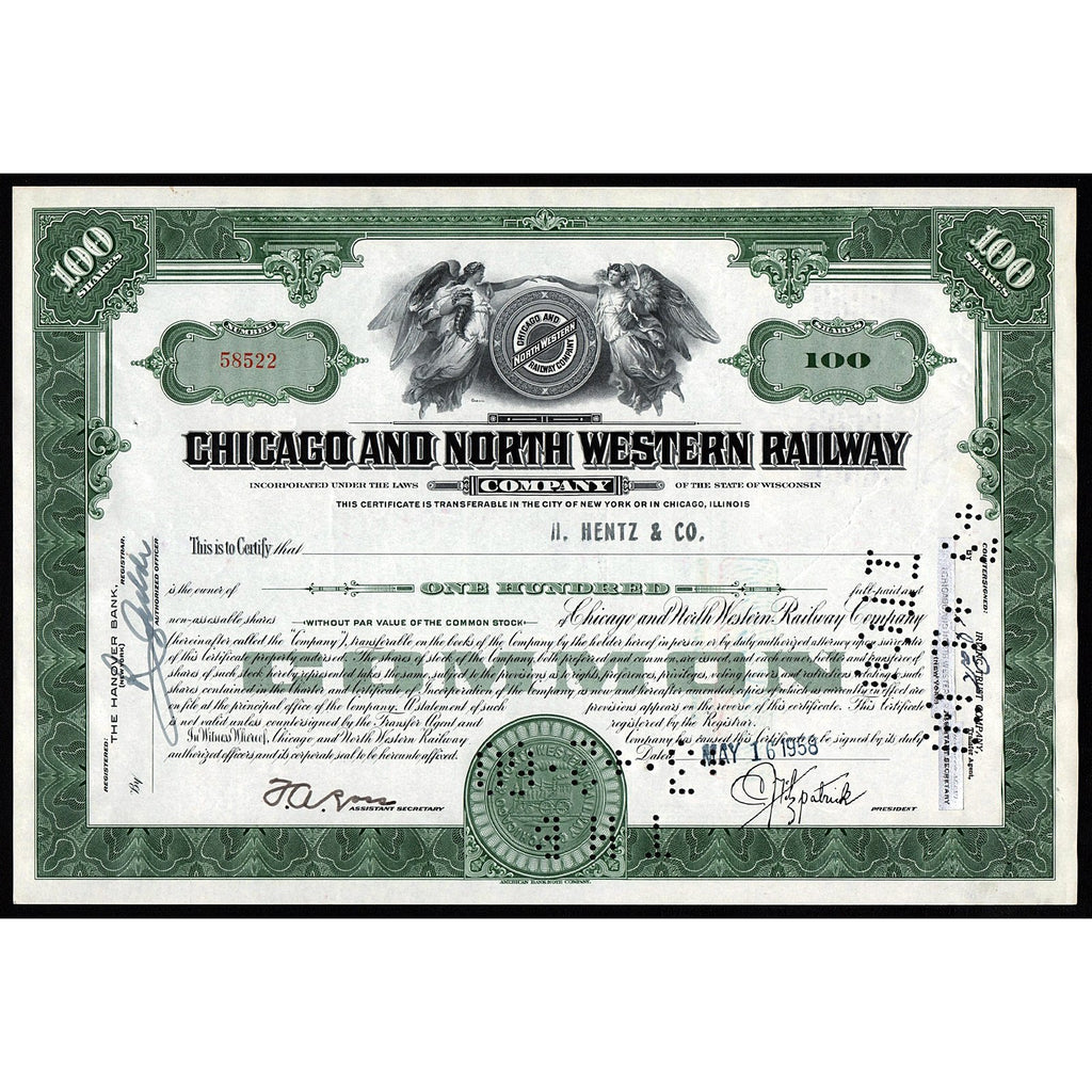 Chicago and North Western Railway Company Wisconsin Stock Certificate