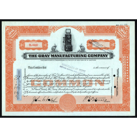 The Gray Manufacturing Company Connecticut Stock Certificate