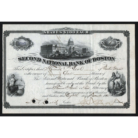 Second National Bank of Boston 1910 Massachusetts Stock Certificate