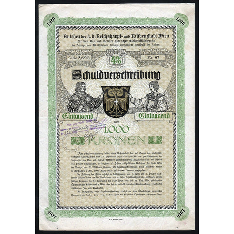 Anlehen der k.k. Reichshaupt- und Residenzstadt Wien 1900 Austria Bond Certificate