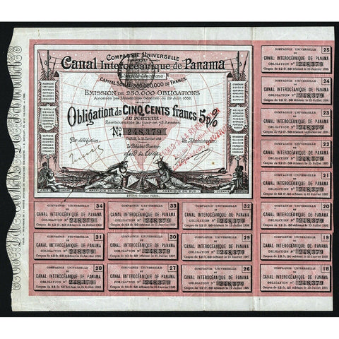 Compagnie Universelle du Canal InteroceCertificateanique de Panama 1883 Bond Certificate