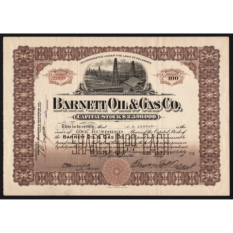 Barnett Oil & Gas Company 1918 Stock Certificate