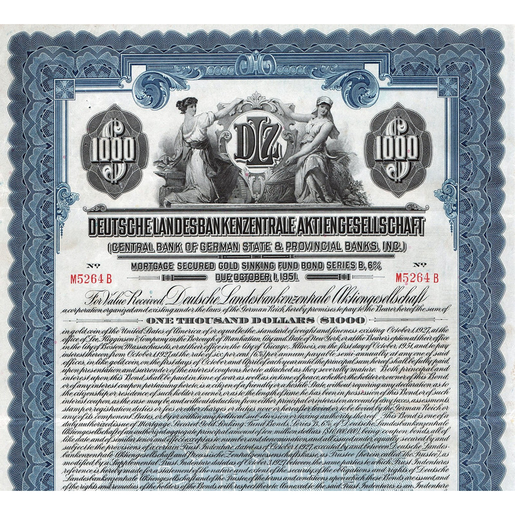 Central Bank of German State & Provincial Banks 1927 Bond Certificate