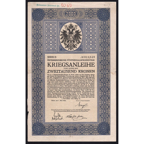 Österreichische Kriegsanleihe 1915 Wien Austria War Bond Certificate