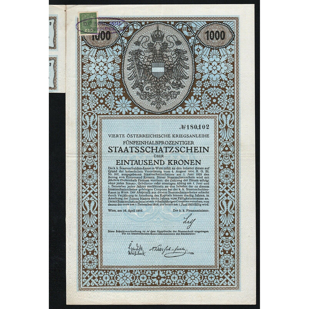 Vierte Österreichische Kriegsanleihe 1916 Austria War Bond Certificate