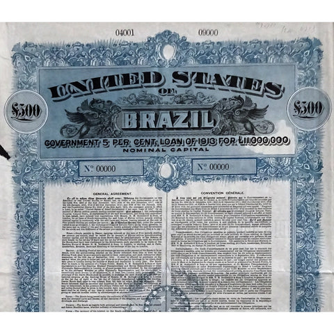 United States of Brazil, £500 Government Loan of 1913 (Specimen) Bond Certificate