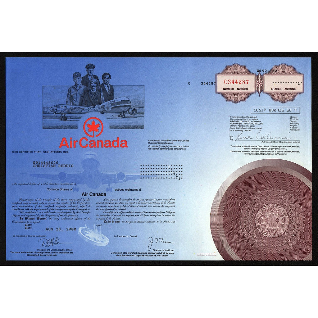 Air Canada Stock Share Certificate