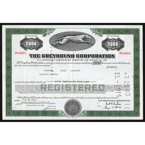 The Greyhound Corporation Arizona Stock Bond Certificate Bus Company