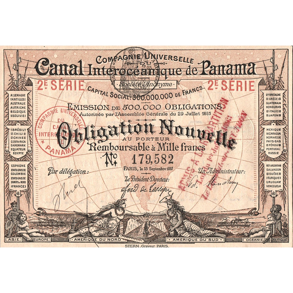 1887 Compagnie Universelle du Canal Interoceanique de Panama, 2e. Serie Stock Certificate