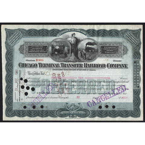 Chicago Terminal Tansfer Railroad Company 1902 Stock Certificate