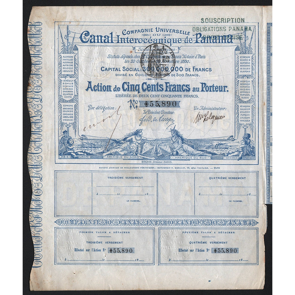 Compagnie Universelle du Canal Interoceanique de Panama Canal 1880 Bond Certificate