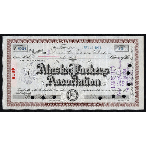 Alaska Packers Association 1923 California Stock Certificate