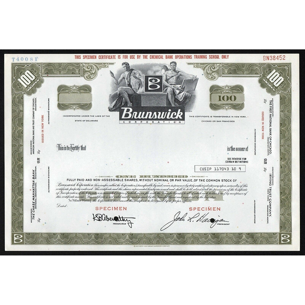 Brunswick Corporation Billiards (Specimen) Stock Certificate