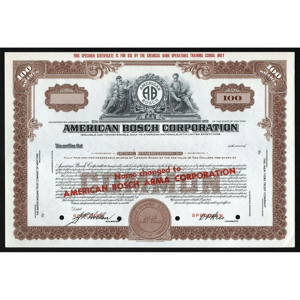 American Bosch Corporation (Specimen) Stock Certificate