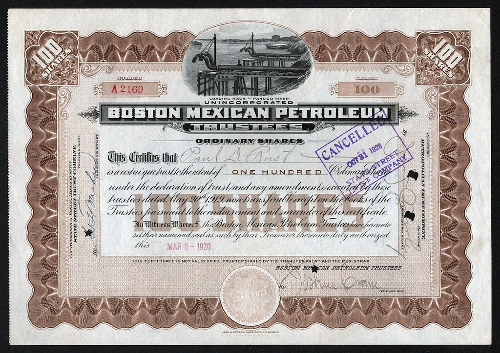 Unincorporated Boston Mexican Petroleum Trustees Stock Certificate