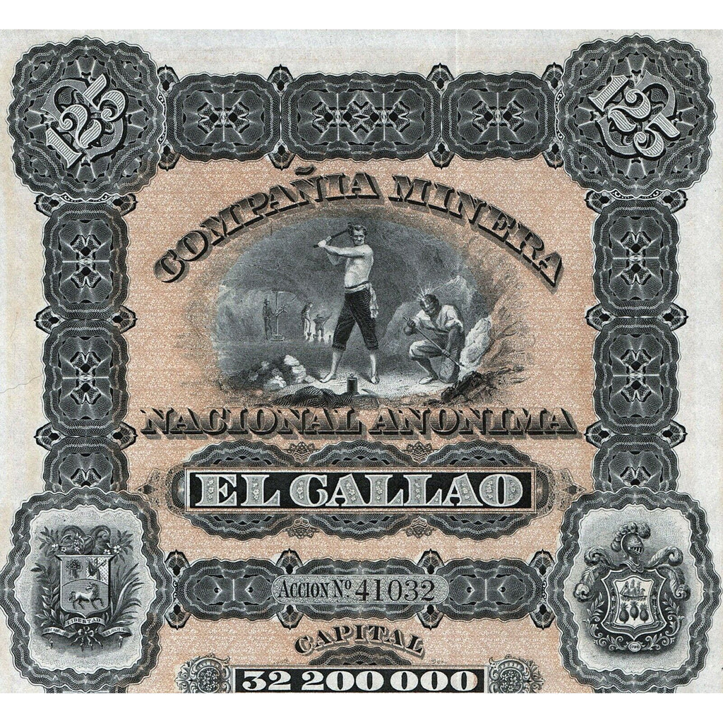 Compania Minera Nacional Anonima "El Callao" 1887 Venezuela Stock Certificate