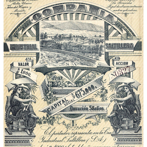 Compania Industrial Saltillera Mexico Stock Certificate