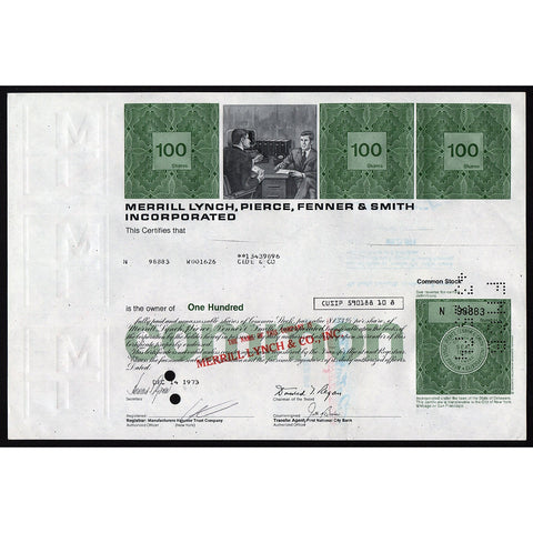 Merrill Lynch, Pierce, Fenner & Smith Incorporated Stock Certificate
