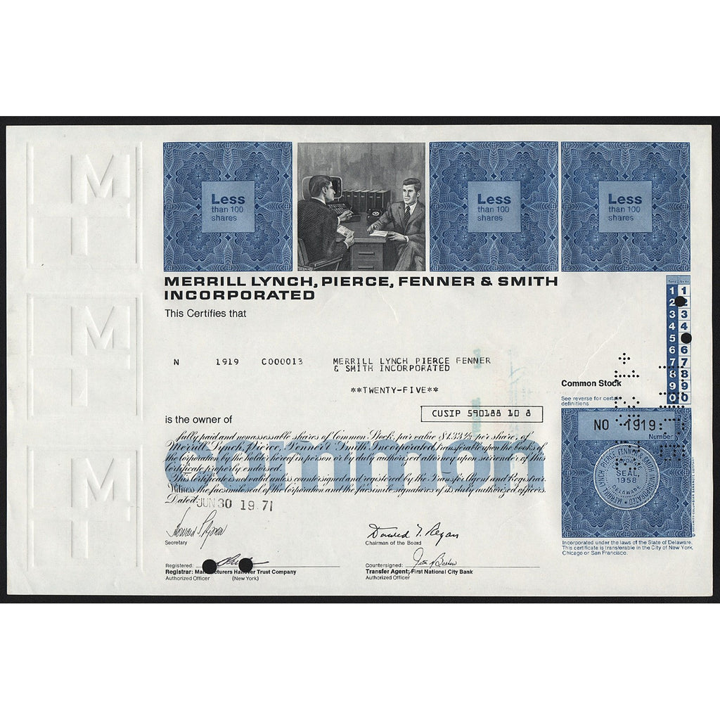 Merrill Lynch, Pierce, Fenner & Smith Incorporated Stock Certificate
