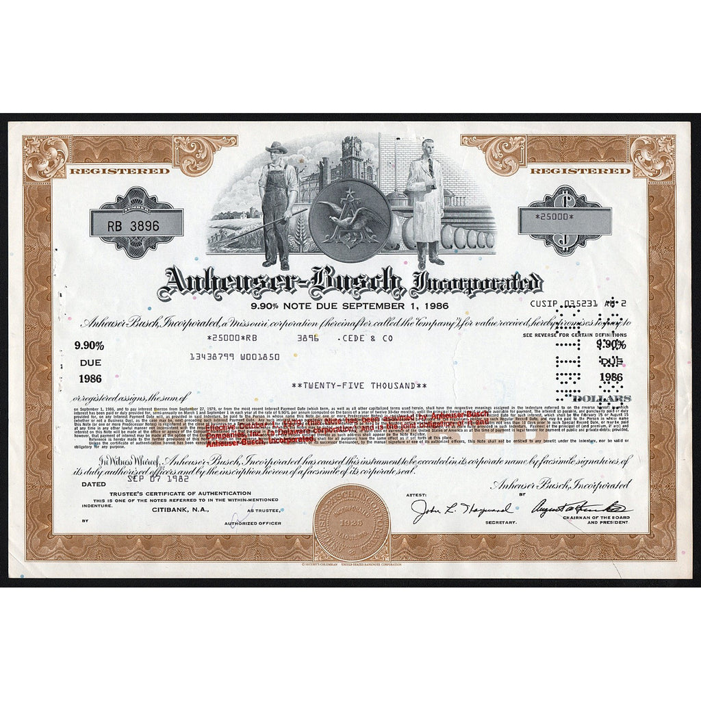 Anheuser-Busch, Incorporated Missouri Brewery $5,000 Bond Certificate