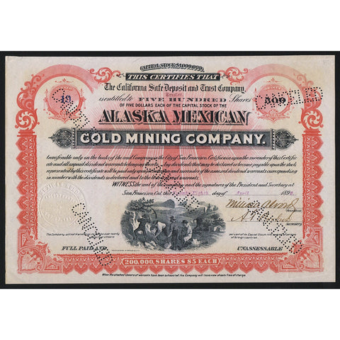 Alaska Mexican Gold Mining Company 1892 Stock Certificate