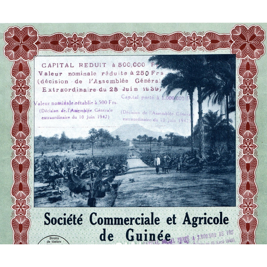 Societe Commerciale et Agricole de Guinee 1930 Stock Certificate