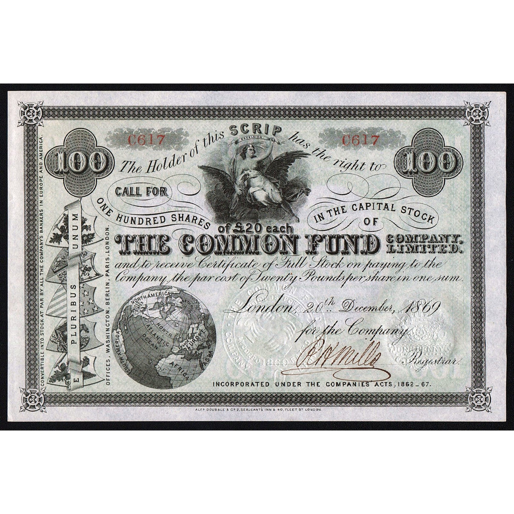 The Common Fund Company, Limited 1869 Share Certificate