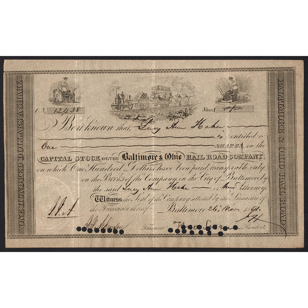 Baltimore & Ohio Rail Road Company 1851 Stock Certificate