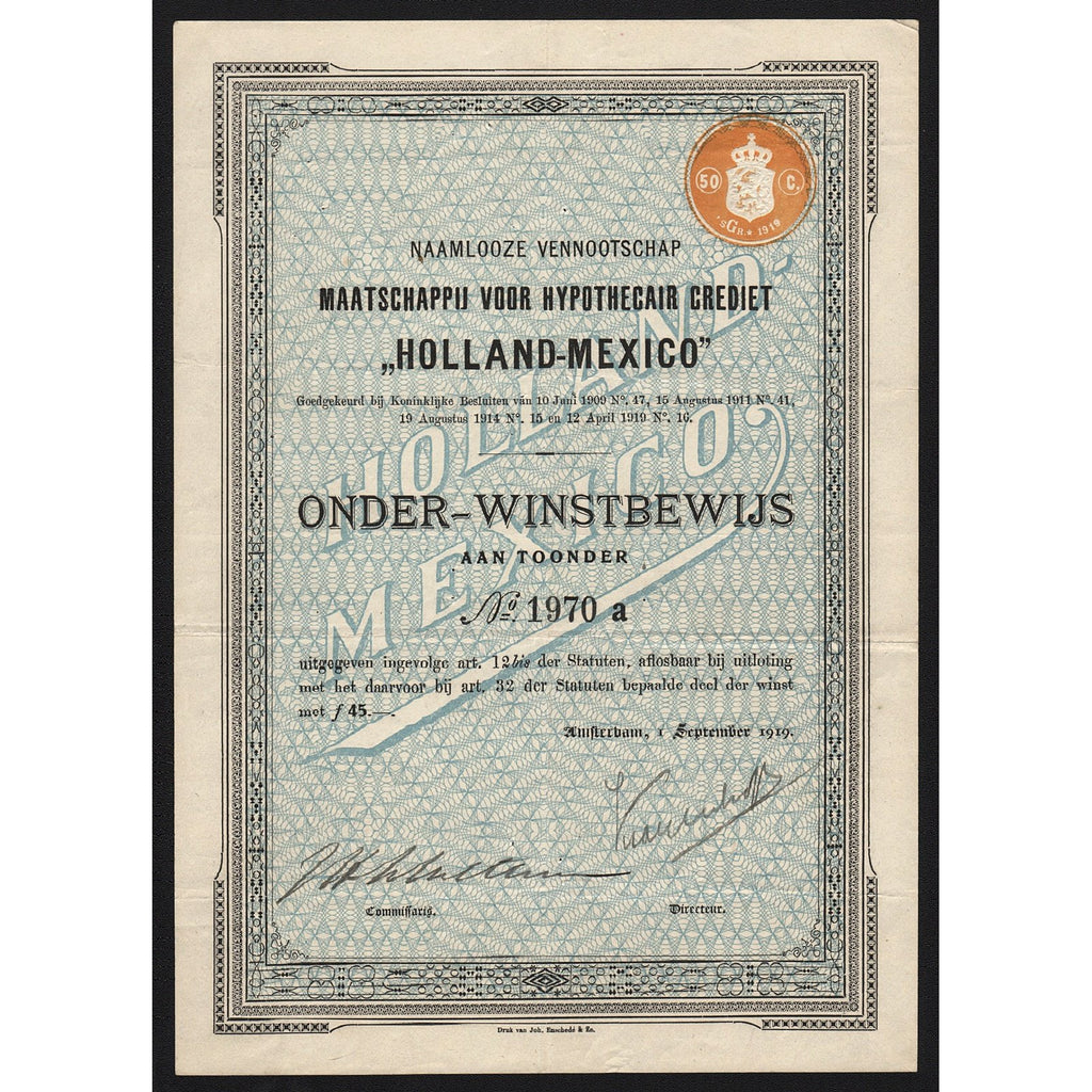 Maatschappij Voor Hypothecair Crediet “Holland-Mexico” 1919 Amsterdam