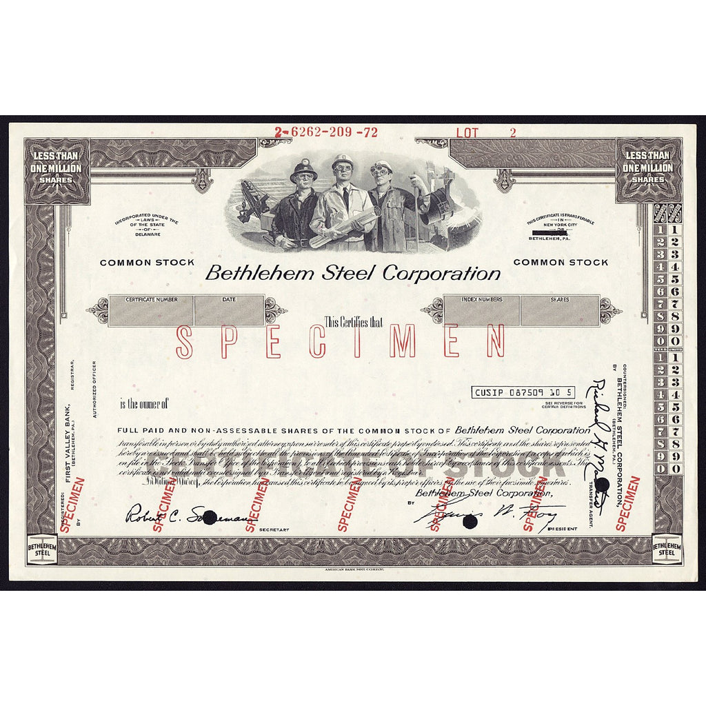 Bethlehem Steel Corporation Specimen Stock Certificate