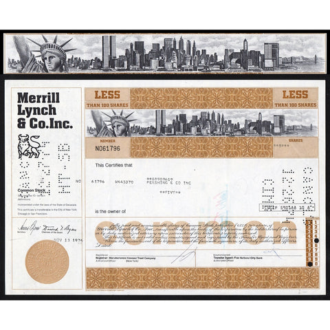 Merrill Lynch & Co. Inc. Skyline WTC Stock Certificate 