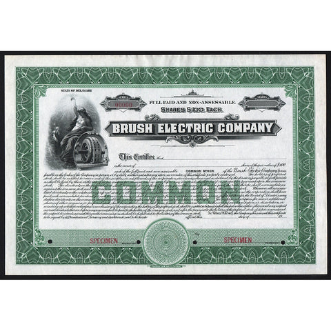 Brush Electric Company Specimen Stock Certificate