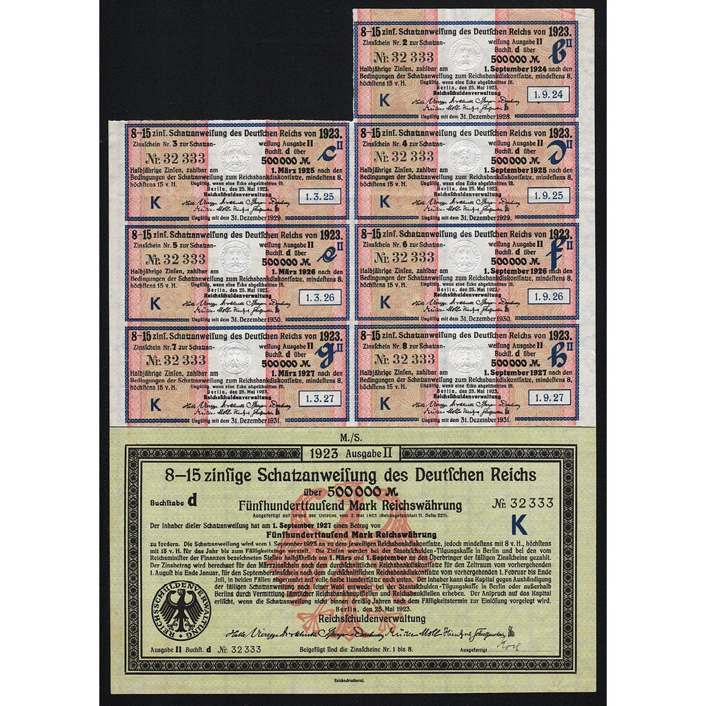 Schatzanweisung des Deutschen Reichs - 500,000 Mark Treasury Bond 1923 Germany