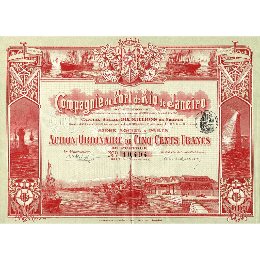 Compagnie du Port de Rio de Janeiro 1912 Brazil Stock Certificate