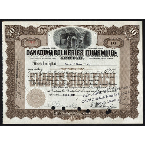Canadian Collieries (Dunsmuir), Limited Canada Stock Certificate