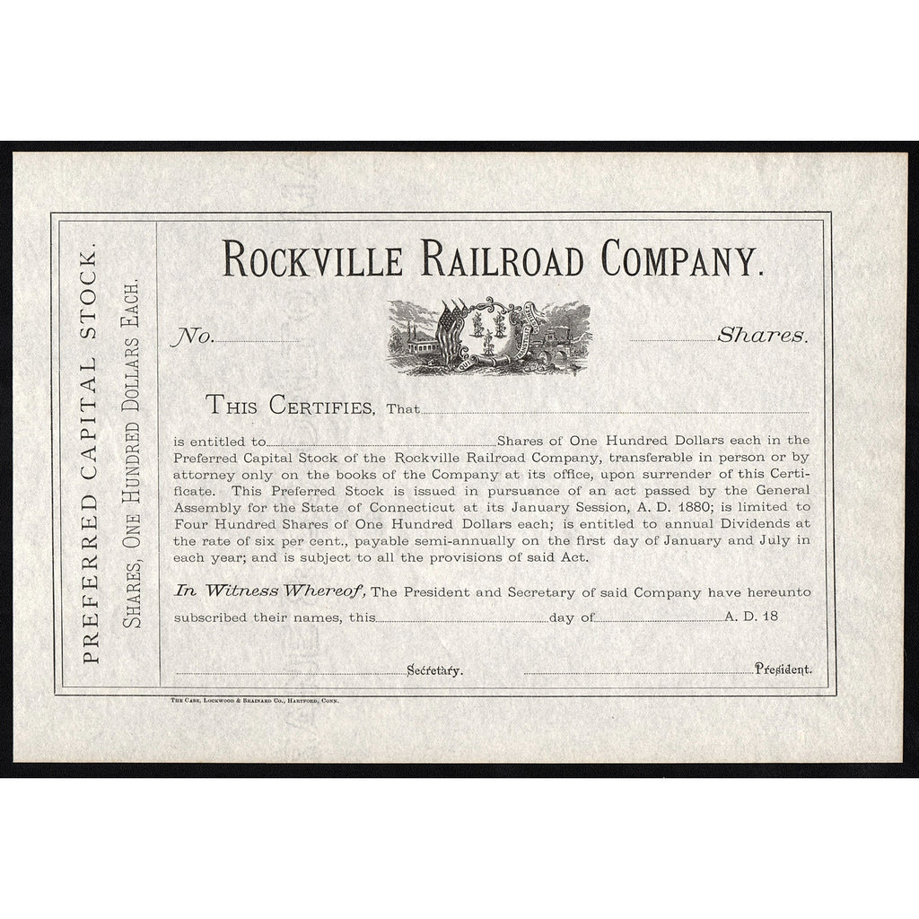 Rockville Railroad Company Stock Certificate