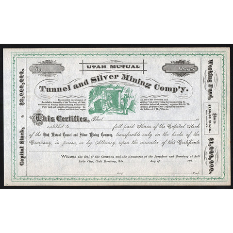 Utah Mutual Tunnel and Silver Mining Company Stock Certificate
