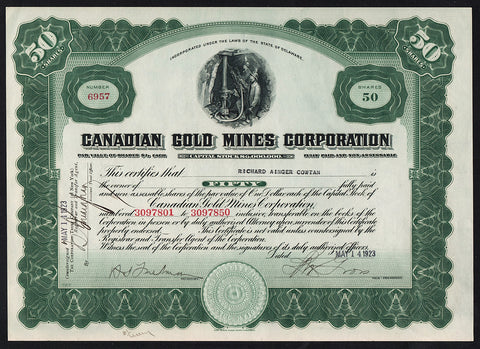 Canadian Gold Mines Corporation Stock Certificate