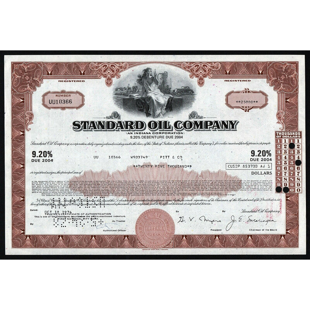 Standard Oil Company (Exxon) Indiana Stock Bond Certificate