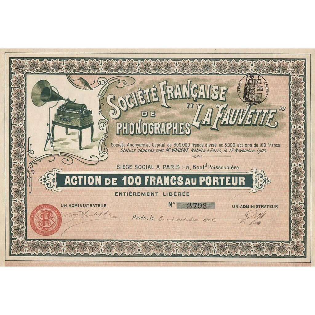 Societe Francaise de Phonographes “La Fauvette” 1902 France