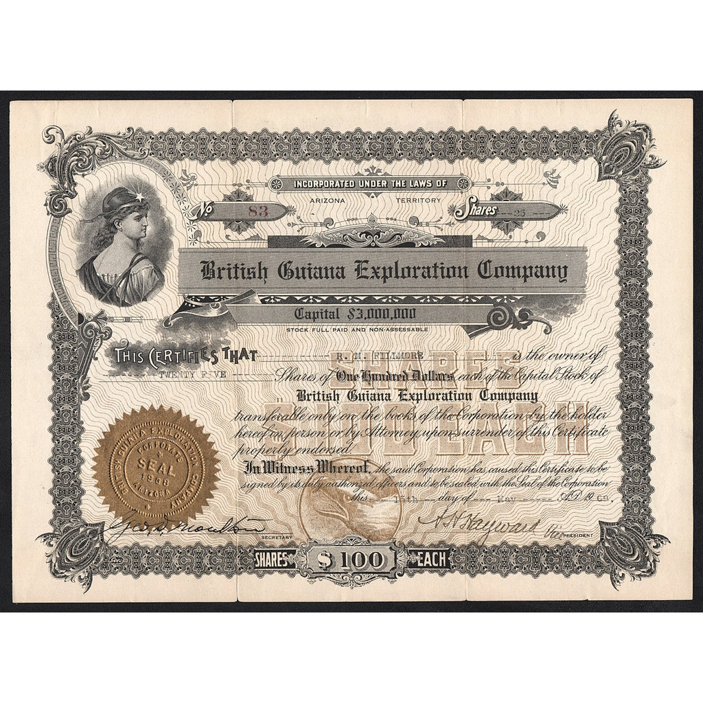 British Guiana Exploration Company Arizona Stock Certificate