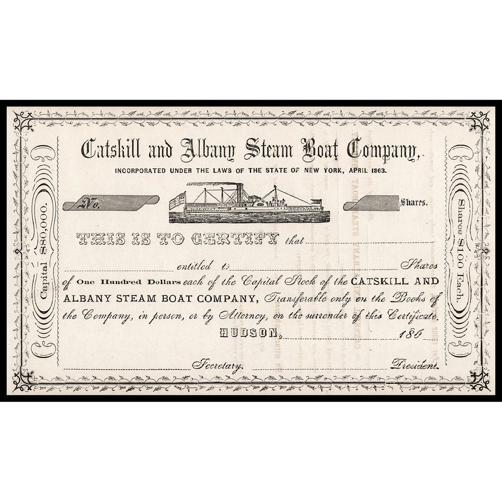 Catskill and Albany Steam Boat Company 1863 Stock Certificate