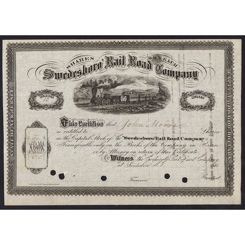 Swedesboro Rail Road Company New Jersey Stock Certificate