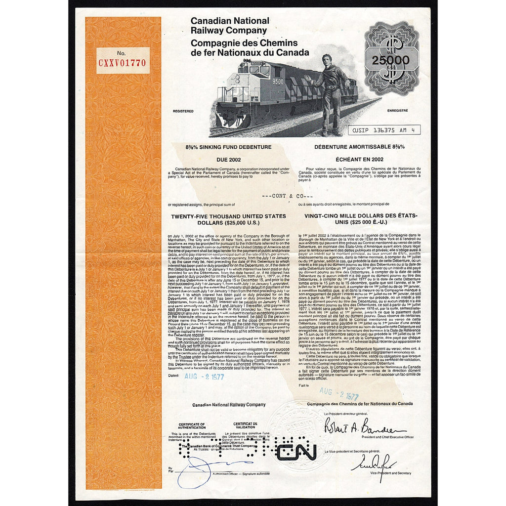Canadian National Railway Company Debenture Canada Bond Certificate