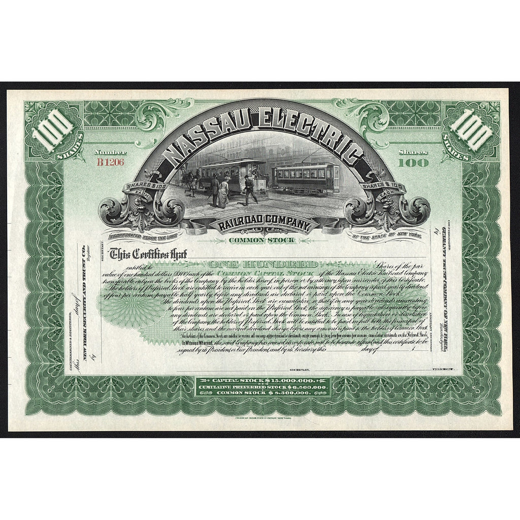 The Nassau Electric Railroad Company New York Stock Certificate